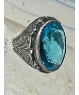 Vintage Art Deco Ring size 4.25 Ocean Blue Glass sterling silver pinky w... - $1,436.56 MXN
