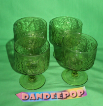 4 Vintage EAPG Green Retro Embossed Leaf Wine Goblets Vase Stemware Glassware - £43.51 GBP