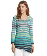 CHICO&#39;S SZ 3 Marsha Asymmetrical Striped Pullover Sweater GREEN BLUE XL ... - £19.65 GBP