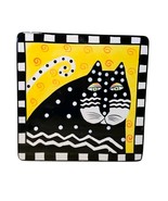 Vintage 1998 Laurel Burch 6&quot; Yellow Tile or Trivet with Black &amp; White Cat - $19.54 CAD