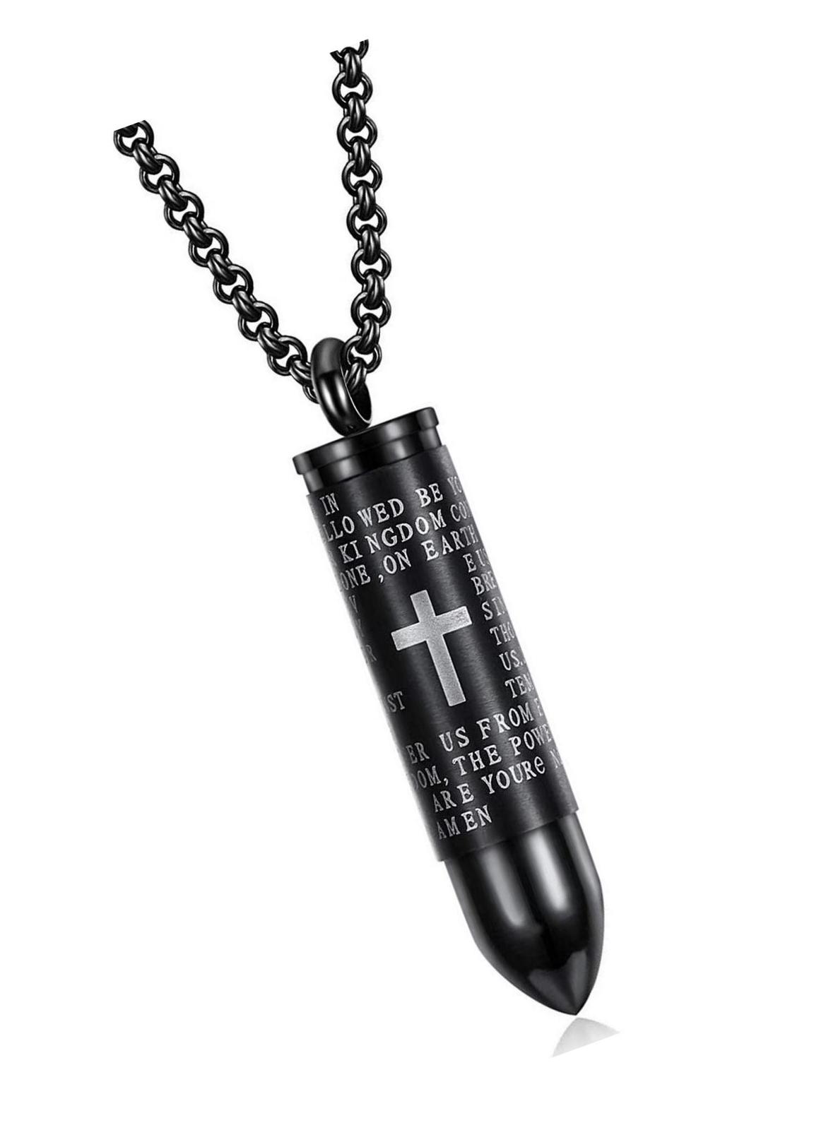 Bullet Pendant Necklace Stainless Steel Lords Prayer - $44.18