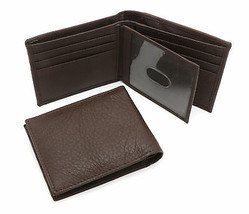 Bifold Brown Genuine Leather Wallet with Inner Flap Card Window &amp; Outer Pocket - £14.00 GBP