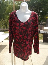 Nwt Jones Ny Red&amp;Black Floral Pirnt Knit Top Xl - $19.99