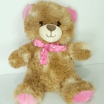 Valentine Brown Bear Hot Pink Heart Bow Plush Stuffed Animal 12&quot; Homerbest  - £16.25 GBP