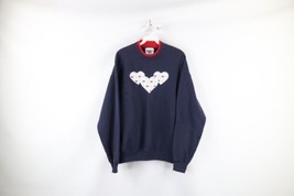Vintage 90s Streetwear Womens Medium Faded USA Flag Heart Crewneck Sweatshirt - £30.97 GBP