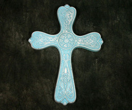 Turquoise and White Inspirational Country Rustic Wrought Iron Cross - $12.98