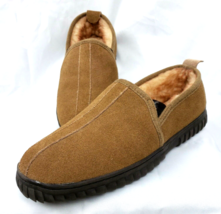 Suede Slippers Mens 9 Faux Shearling Lined Tan David Slip On Stoney Rive... - $16.30