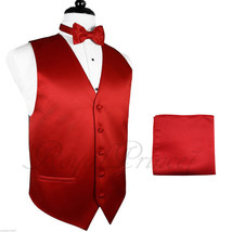 FIRE RED Tuxedo Suit Vest Waistcoat and BUTTERFLY Bow tie Hanky Set Wedd... - $22.09+