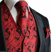 BLACK RED  XS to 6XL Paisley Tuxedo Suit Dress Vest Waistcoat &amp; Neck tie... - £19.63 GBP+