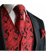 BLACK RED  XS to 6XL Paisley Tuxedo Suit Dress Vest Waistcoat &amp; Neck tie... - £19.74 GBP+