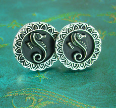 Retro Seahorse Cufflinks Vintage SIlver Black Enamel Nautical Men's Women's Good - £63.53 GBP