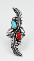 Vicki Orr Vintage Sleeping Beauty Turquoise and Coral Feather Statement Ring - £195.78 GBP