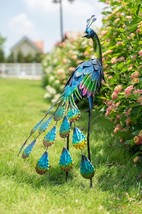 Colorful Metallic Bird Swan Heron Peacock Flamingo Garden Statue Outdoor... - $40.44+