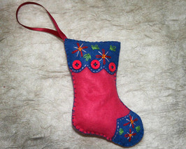 Blue and Pink Handcrafted Felt Christmas Stocking Ornament - $9.98