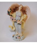 Angel Woman Figurine Resin White Pink Wings Roses Blue Dress Base Collec... - £27.97 GBP