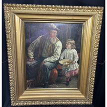 Antique Litho American Farmer by T W Wood 1882 Gold Gesso Wood Frame 24x28 - $94.95