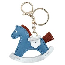 Do Everything In Love Vegan Leather Rocking Horse Key Ring Blue White - $13.86
