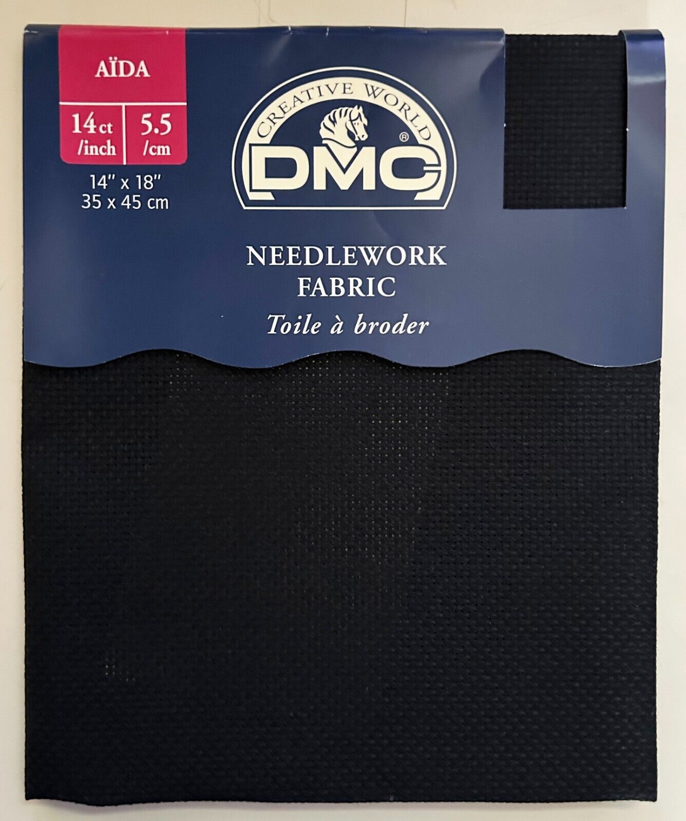 DMC 14 Count Aida Cross Stitch Fabric 100% Cotton Black 14&quot; x 18&quot; - $7.84