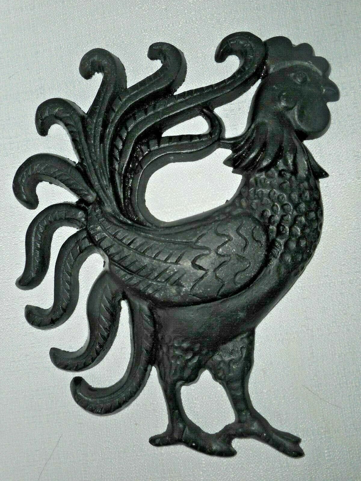 Primary image for ROOSTER BLACK CAST IRON 9 1/2" HANGING METAL KITCHEN WALL DECOR CHICKEN PLAQUE