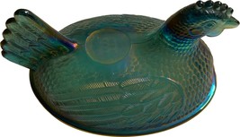 Teal Blue Green Iridescent Carnival Glass Hen on a Nest Chicken Dish - top only - £23.97 GBP