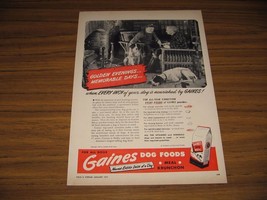 1947 Print Ad Gaines Dog Food Hunters &amp; Hunting Dogs in Log Cabin - $13.84