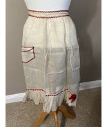 Fancy Apron - organza with pocket Red embroid And Red Ribbon W Bows 1950&#39;s? - $431.74 MXN