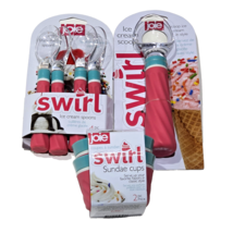 Joie Combo 2 Sundae Cups 1 Ice Cream Scoop 4 Swirl Spoons Pink Blue Clear - $484.45 MXN