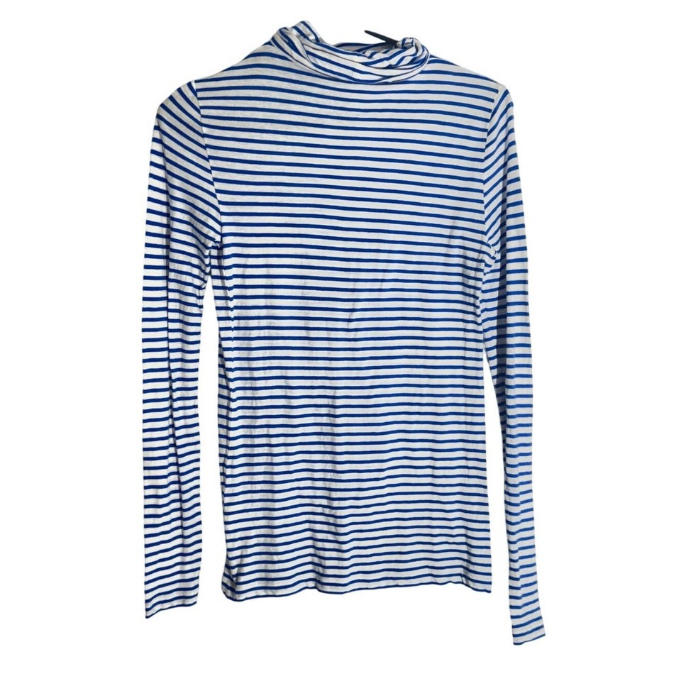 J.Crew XS Striped Turtleneck Long Sleeve Tee Blue White Nautical Classic Fit Item image 7