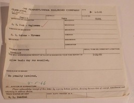 Vintage Pennsylvania Railroad Company Claim Denial Form April 1 1966 - $12.86
