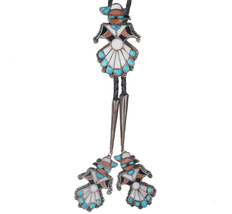 c1950 Zuni Channel inlay bolo tie with fancy dangle tips - £1,164.04 GBP