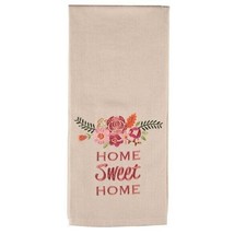 Home Sweet Home Embroidered Kitchen Tea Towels Tan Pink Flowers 2-Piece NEW - £9.57 GBP