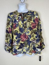 NWT Zac &amp; Rachel Womens Plus Size 3X Yellow Floral Tie Neck Top Long Sleeve - £17.02 GBP