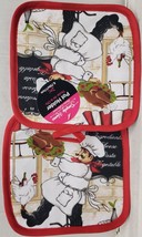 Set Of 2 Same Printed Pot Holders(7&quot;x7&quot;) Fat Chef With Chicken Tray &amp; Rooster,Sh - £6.32 GBP