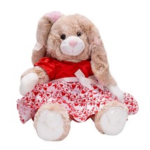 Build A Bear Bunny Rabbit Plush 17&quot; Brown Red Dress Easter Valentines Fl... - £15.40 GBP