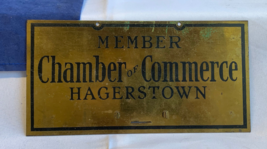 Vtg Member Chamber of Commerce Hagerstown Brass Plaque Plate Wall Hanging - £23.49 GBP