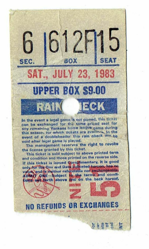 1983 MLB Regular Season Ticket July 23rd Royals at Yankees Guidry Win - $14.57