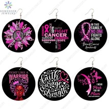 SOMESOOR Breast Cancer Awareness Print Wooden Drop Earrings Flight Like Warrior  - £19.26 GBP