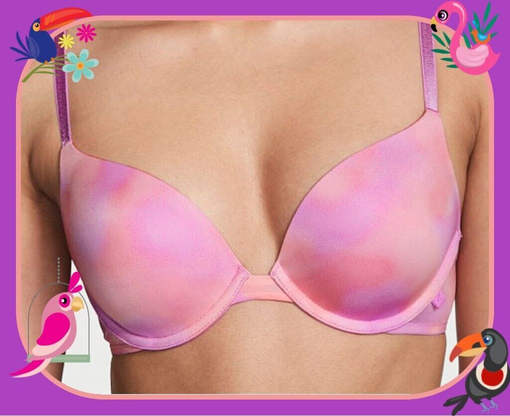 Primary image for 38D Pink Coral Beachy Tie Dye Extreme Lift Victorias Secret Plunge PushUp UW Bra