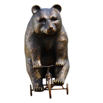 Adorable Big Bear on Little Trike Metal Yard Sculpture - £322.08 GBP