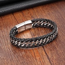 XANI Stainless Steel Genuine Leather Bracelets for women Charm Bracelets for men - £12.73 GBP