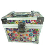 Caboodles Small Clear Acrylic Floral Flowers Silver Train Make-up Case Box - $19.75
