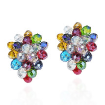 Noticeable Tropical Multicolor Crystals Grape Statement Clip On Earrings - £15.87 GBP