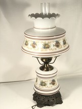 Vintage Lrg Quoizel Floral Hurricane Lamp 1973 Abigail Adams Display Made In USA - $247.50