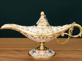 Vtg Aladdins Lg 8&quot; Magic Genie Lamp Metal Golden White Decorative Collec... - £4.34 GBP