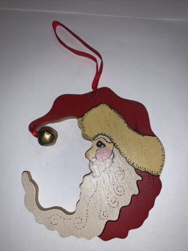Vintage Kurt Adler Wooden Santa Clause Moon Christmas Ornament 1989 - $12.86