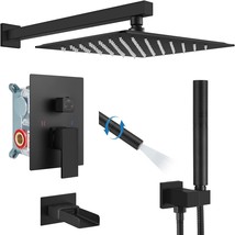 Cinwiny Matte Black Bathroom Rainfall Shower System 10&quot; Shower Head With Dual - £132.69 GBP