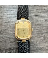 Oleg Cassini Watch Women Diamond Gold Tone Dial Black Leather Band - $341.51 MXN