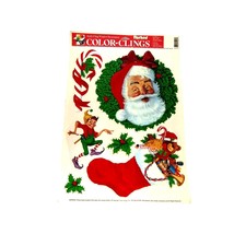 VTG Flocked Color Clings Window Decoration Christmas Santa Elf Sock Cand... - £10.23 GBP