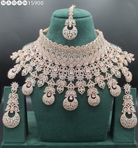 18k Gold Filled Indian Bollywood Style Big Choker Diamond Necklace Jewelry Set - £295.47 GBP