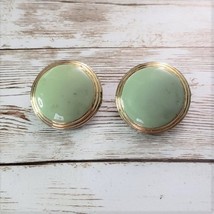 Vintage Clip On Earrings Light Green Circle with Gold Tone Halo Large - £9.73 GBP